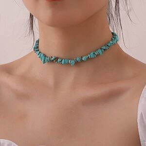 Retro Geometric Turquoise Choker Necklace – Blue Stone Statement Collar